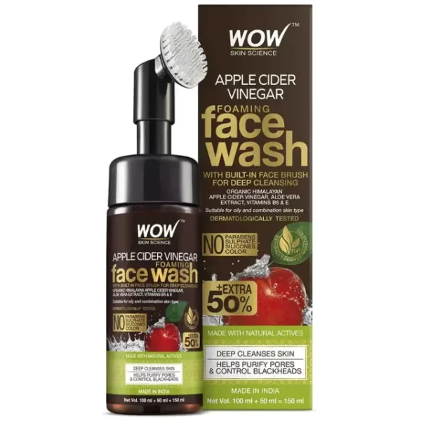 Wow Skin Science Apple Cider Vinegar Foaming Face Wash With Built-in Brush (150ml)